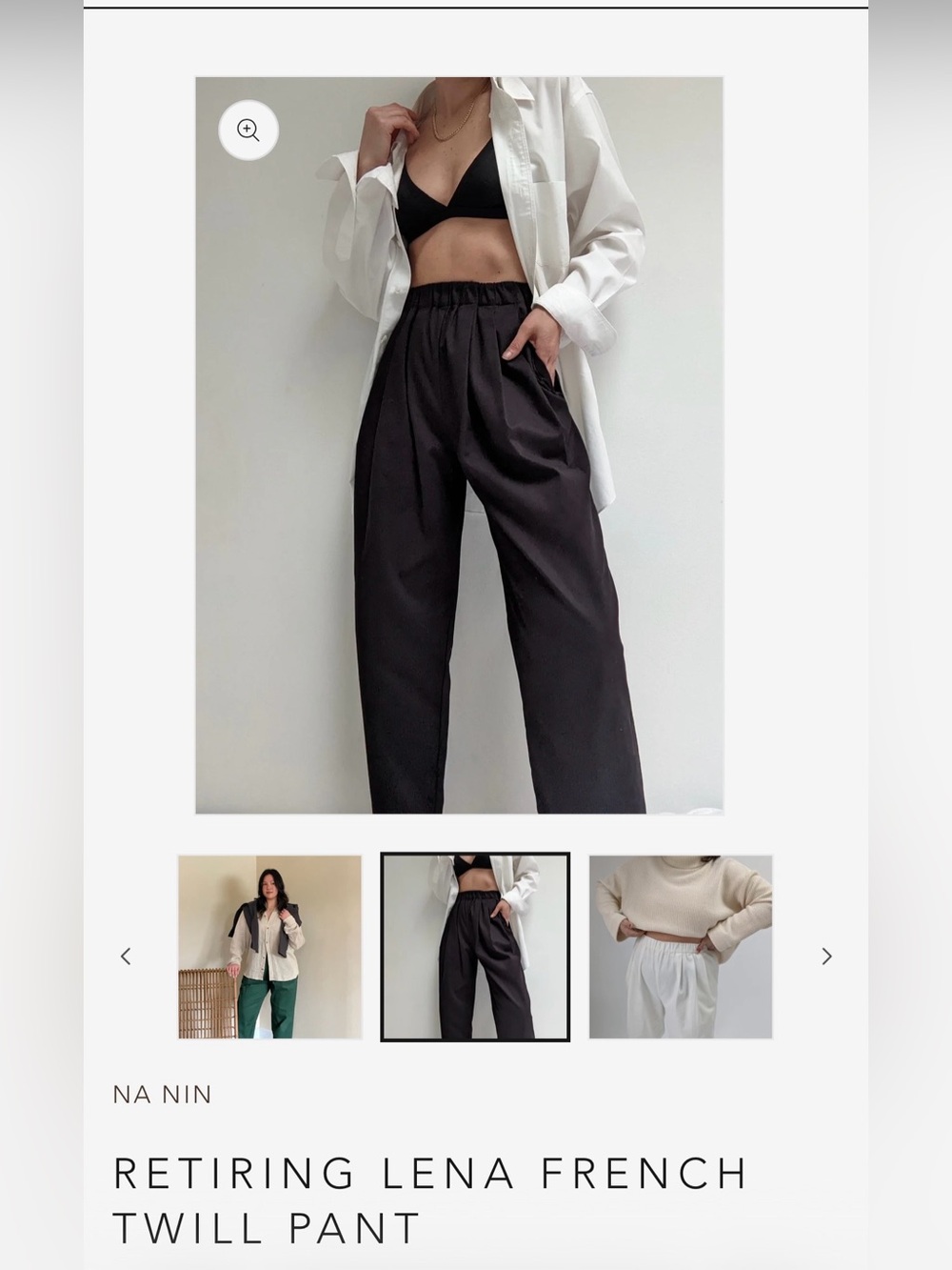 NWOT

Na Nin Lena French
Twill Pant / Onyx
S-29" /